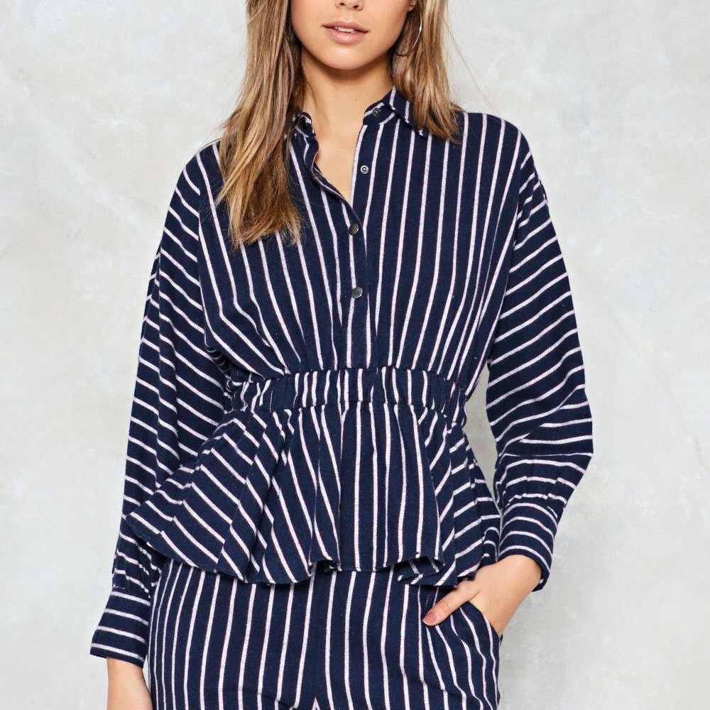 Nasty Gal Make It Stripe Peplum Top S